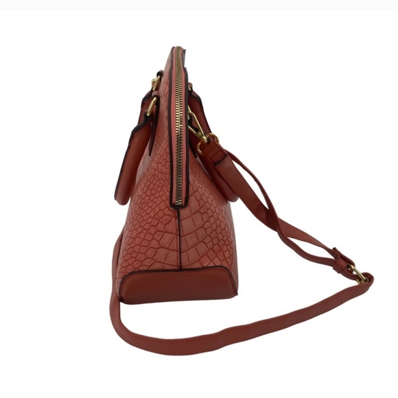London Fog Caroline Croco Satchel Purse in Salmon Rose - Picture 4 of 12